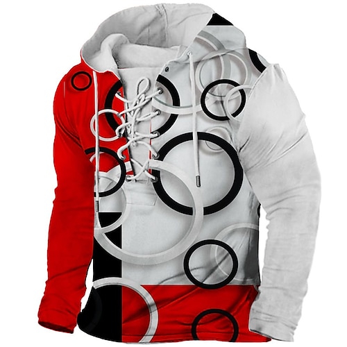 

Men's Unisex Pullover Hoodie Sweatshirt Hooded Geometric Color Block Graphic Prints Lace up Print Daily Sports 3D Print Streetwear Designer Casual Clothing Apparel Hoodies Sweatshirts Long Sleeve Red