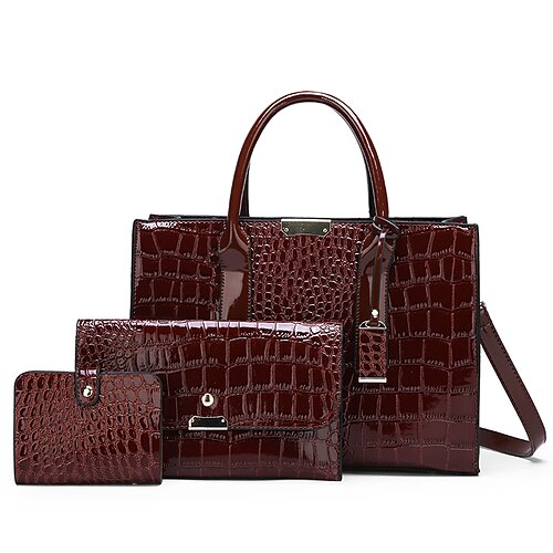 

Women's Leather Bag Bag Sets Bag Set PU Leather Zipper Vintage Going out Office & Career Wine Green Yellow Red