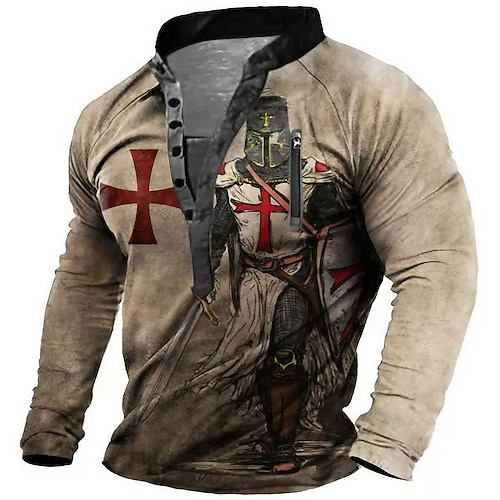 

Men's Unisex Sweatshirt Pullover Button Up Hoodie Brown Standing Collar Knights Templar Graphic Prints Zipper Print Casual Daily Sports 3D Print Streetwear Designer Casual Spring & Fall Clothing