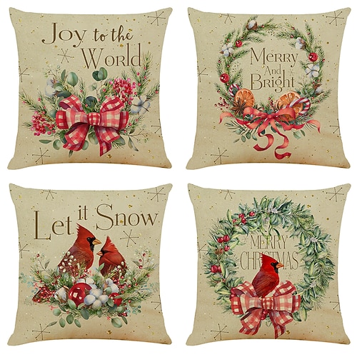 

Christmas Wreath Double Side Cushion Cover 4PC Soft Decorative Square Cushion Case Pillowcase for Bedroom Livingroom Sofa Couch Chair Superior Quality Machine Washable