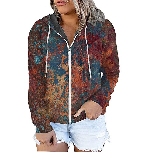 

Women's Plus Size Tops Hoodie Sweatshirt Floral Color Gradient Zipper Print Long Sleeve Hooded Streetwear Daily Vacation Polyester Fall Winter Blue Gray / 3D Print