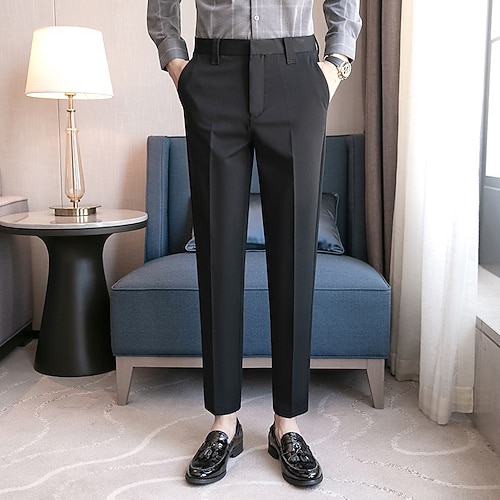 

Men's Dress Pants Chinos Trousers Pocket Solid Colored Comfort Soft Office Business Daily Chic & Modern Formal Black Gray Micro-elastic / Spring