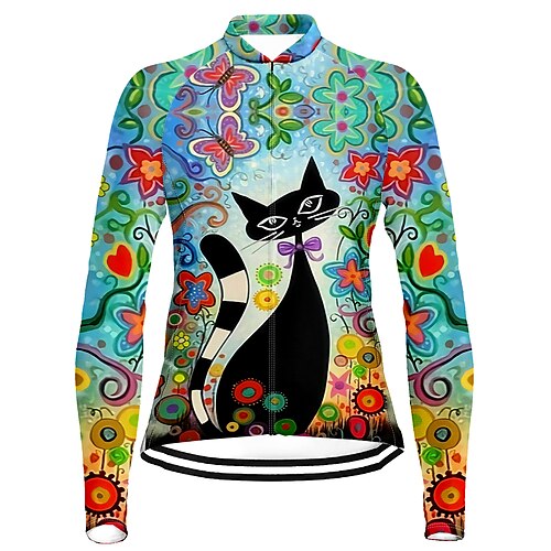 

21Grams Women's Cycling Jersey Long Sleeve Bike Top with 3 Rear Pockets Mountain Bike MTB Road Bike Cycling Breathable Quick Dry Moisture Wicking Reflective Strips Blue Cat Polyester Spandex Sports