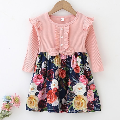 

Kids Little Girls' Dress Floral A Line Dress Daily Vacation Pink Long Sleeve Princess Beautiful Dresses Fall Winter Regular Fit 2-6 Years