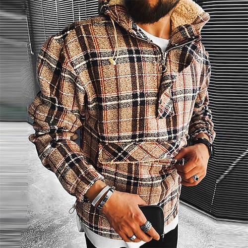 

Men's Shirt Overshirt Shirt Jacket Plaid Turndown Khaki Long Sleeve Street Daily Zipper Tops Basic Fashion Casual Comfortable