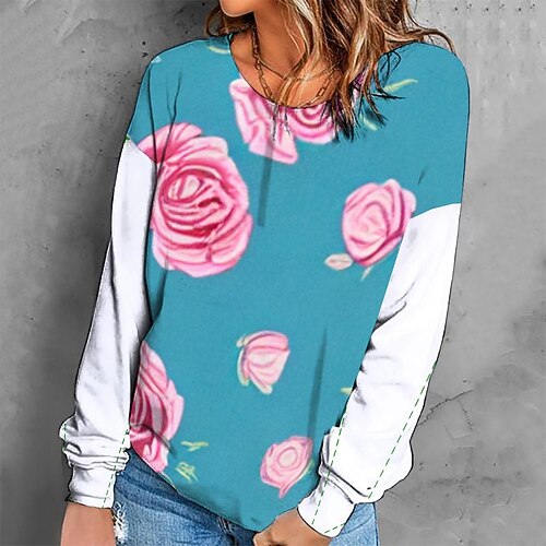 

Women's Sweatshirt Pullover Retro Blue Graphic Geometric Tie Dye Casual Round Neck Long Sleeve S M L XL 2XL 3XL / Winter