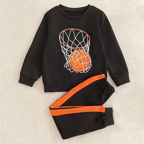 

2 Pieces Kids Boys Sweatshirt & Pants Clothing Set Outfit Stripe Long Sleeve Print Set Outdoor Fashion Daily Comfort Winter Fall 3-12 Years Black