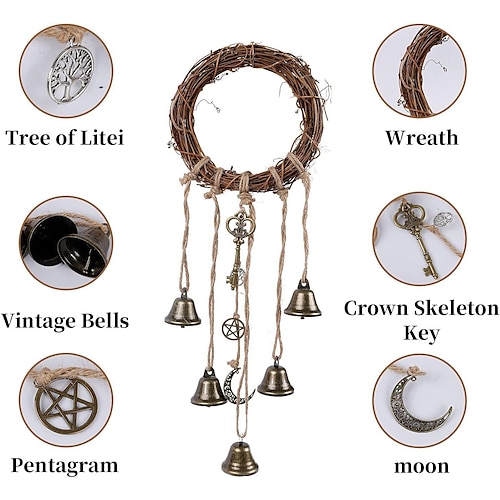 

witches bells cross border hot sale halloween rattan circle witch bell wall hanging wind chime decoration pendant