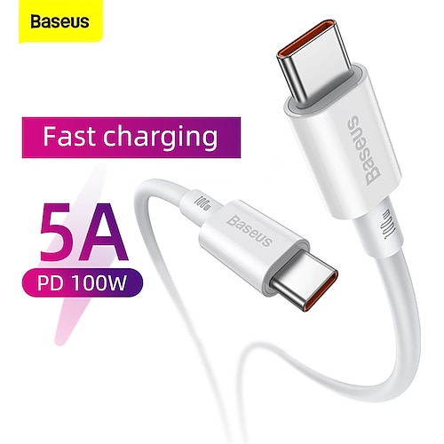 

1 Pack BASEUS Cable 100W 3.3ft USB C to USB C 5 A Charging Cable Nylon Braided Durable For Macbook Samsung Xiaomi Phone Accessory