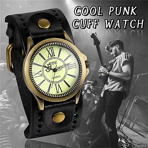 

Vintage Wrist Watch Wide Leather Strap Band Cuff Quartz Watches for Men Women, for Halloween