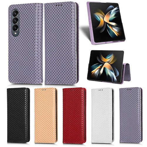 

Phone Case For Samsung Galaxy Wallet Card Z Fold 4 Z Fold 3 Pencil Holder Magnetic Flip Kickstand Solid Colored Geometric Pattern TPU PU Leather
