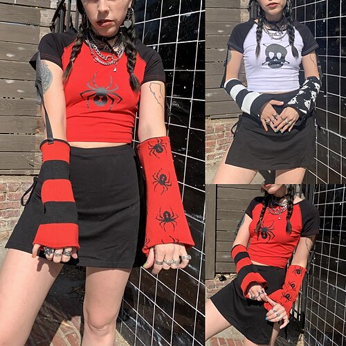 

Spicy Girls Punk & Gothic Y2K Year 2000 T-shirt Women's Japanese Cosplay Costumes White / Red Skull Spiders
