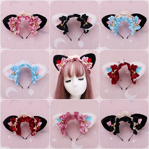 

Animal Anime Faux Fur Fox Wolf Bear Cat Dog Ears Headband with Bells Lolita Hairband Headwear Headpiece Hair Hair Clips