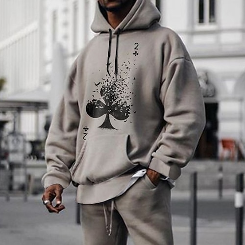 

Men's Hoodie Gray Hooded Graphic Print Poker Pocket Going out Streetwear Cool Designer Winter Fall & Winter Clothing Apparel Hoodies Sweatshirts Long Sleeve