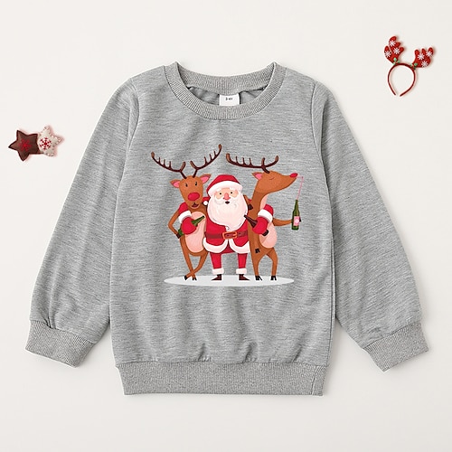 

Kids Unisex Christmas Sweatshirt Deer Daily Long Sleeve Crewneck Neutral 3-8 Years Fall Gray White