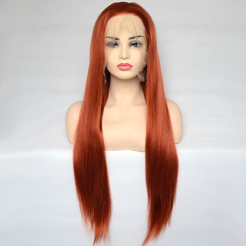 

Long Copper Red Synthetic Lace Front Wig Silky Straight Heat Resistant Fiber Daily Wear For Women 24Inch