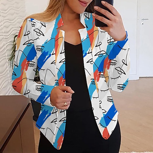 

Women's Blazer Windproof Warm Outdoor Street Daily Vacation Print Open Front Turndown Fashion Casual Street Style Floral Regular Fit Outerwear Long Sleeve Winter Fall Blue Gold Yellow S M L XL XXL 3XL