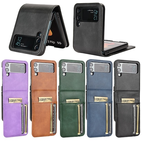 

Phone Case For Samsung Galaxy Wallet Card Flip Z Flip 4 Z Flip 3 Card Holder Slots Shockproof Solid Colored PC PU Leather