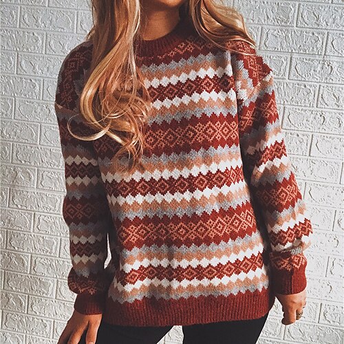 

Women's Ugly Christmas Sweater Pullover Sweater Jumper Ribbed Knit Tunic Knitted Color Block Crew Neck Stylish Casual Christmas Holiday Winter Fall Black Red S M L / Long Sleeve / Regular Fit