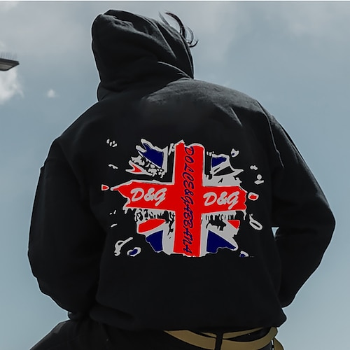

Men's Pullover Hoodie Sweatshirt Hooded Graphic National Flag Print Sports Outdoor Daily Sports Hot Stamping Basic Cool Designer Clothing Apparel Queen of England Hoodies Sweatshirts Long Sleeve