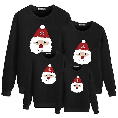 

Family Ugly Christmas Tops Sweatshirt Pullover Santa Claus Casual Red Black Long Sleeve Basic Matching Outfits