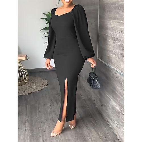 

Women's Sheath Dress Black Dress Long Dress Maxi Dress Black Pink Yellow Long Sleeve Pure Color Backless Winter Fall Autumn U Neck Modern Winter Dress Fall Dress 2022 S M L XL XXL