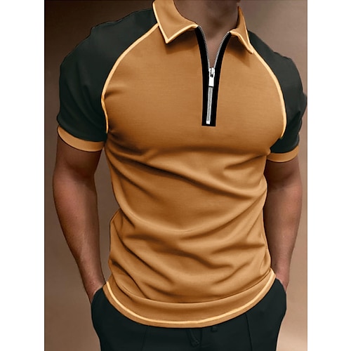 

Men's Polo Shirt Golf Shirt Street Casual Turndown Quarter Zip Short Sleeve Fashion Casual Color Block Zipper Quarter Zip Spring & Summer Regular Fit Blue Brown Gray Polo Shirt