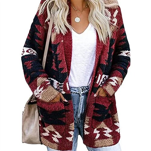 

Women's Cardigan Sweater Jumper Ribbed Knit Pocket Knitted Christmas Tree Shirt Collar Stylish Casual Outdoor Christmas Fall Winter Blue Gray S M L / Long Sleeve