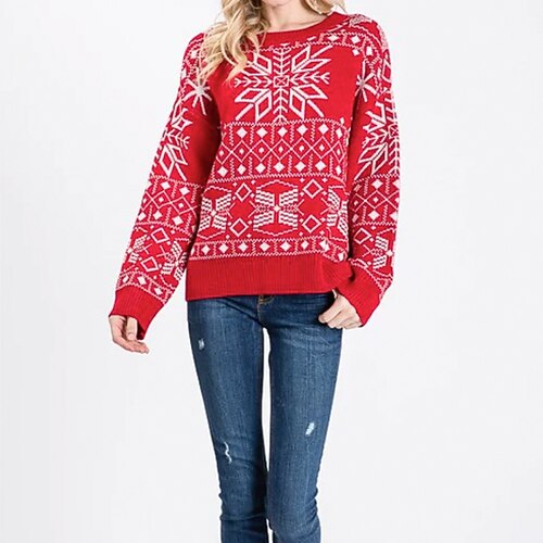 

Women's Ugly Sweater Pullover Sweater Jumper Ribbed Knit Knitted Snowflake Crew Neck Stylish Casual Outdoor Daily Fall Winter Red S M L / Long Sleeve