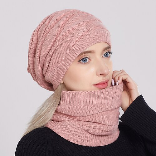 

Ladies knitted hat winter fleece scarf hat set diamond hat scarf two-piece wool hat