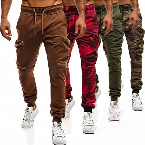 

Men's Joggers Cargo Pants Drawstring Bottoms Athletic Athleisure Breathable Quick Dry Moisture Wicking Running Jogging Training Sportswear Activewear Solid Colored Camouflage Red Black Army Green