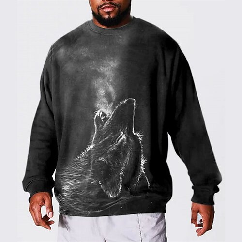 

Men's Plus Size Sweatshirt Big and Tall Wolf Crew Neck Long Sleeve Spring & Fall Basic Designer Plus Size Casual Daily Sports Tops