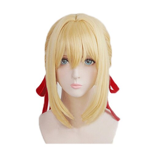 

Violet Evergarden Cosplay Wig Costume Anime Golden Buns Pony tail Hair Halloween Cosplay Party Wigs