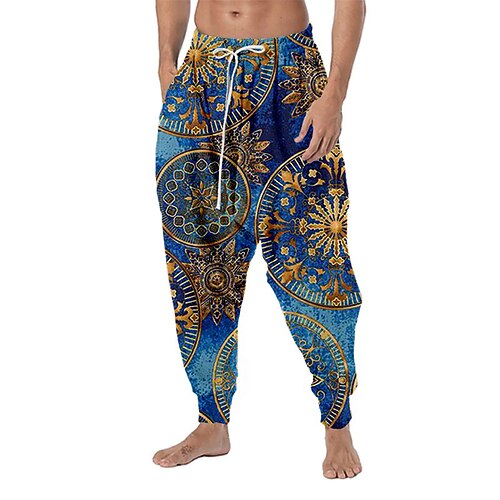 

Men's Joggers Trousers Baggy Harem Pants Casual Pants Drawstring Elastic Waist 3D Print Graphic Prints Flower / Floral Comfort Breathable Casual Daily Holiday Boho Classic Style Blue Navy Blue