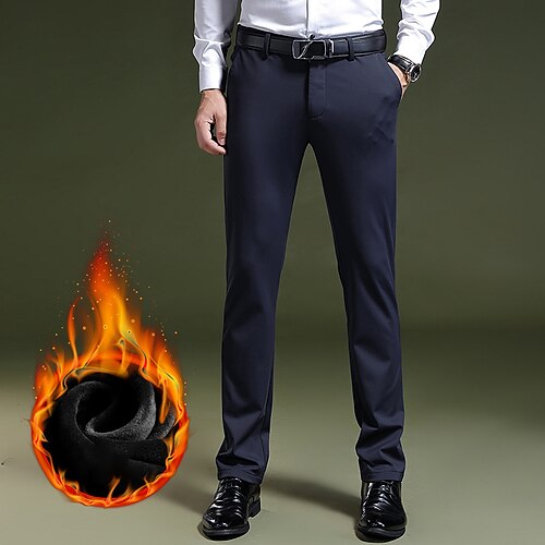 

Men's Dress Pants Chinos Trousers Winter Pants Pocket Solid Color Comfort Warm Business Casual Daily Formal Plus velvet Black Blue Stretchy
