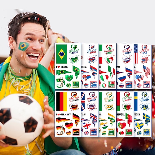 

2022 Qatar Football World Cup National Flag Tattoo Stickers World Cup Marathon Games Fans Party Temporary Stickers