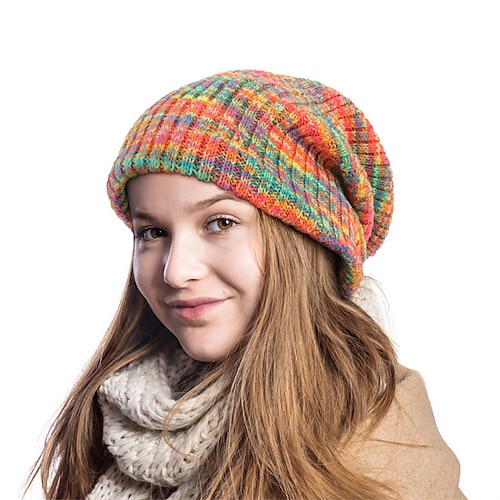 

Women's Hat Beanie / Slouchy Green Purple Fuchsia Outdoor Home Daily Knit Color Block Stripe Portable Windproof Comfort