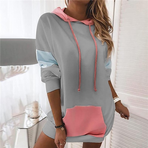 

2020 Autumn And Winter New Amazon Wish European And American Cross-Border Women's Long-Sleeved Hooded Sweater Contrast Color Stitching T-Shirt Women