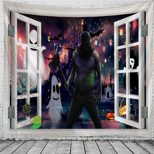 

Halloween Party Wall Tapestry Art Decor Blanket Curtain Hanging Home Bedroom Living Room Decoration Polyester Skull Ghost Pumpkin