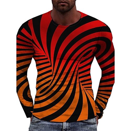 

Men's Unisex T shirt Tee Striped Graphic Prints Geometry Crew Neck Orange 3D Print Outdoor Street Long Sleeve Print Clothing Apparel Basic Sports Casual Classic