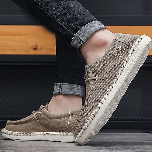 

Men's Loafers Slip-Ons Slip-on Sneakers Casual Daily Canvas Black Grey khaki Spring Fall