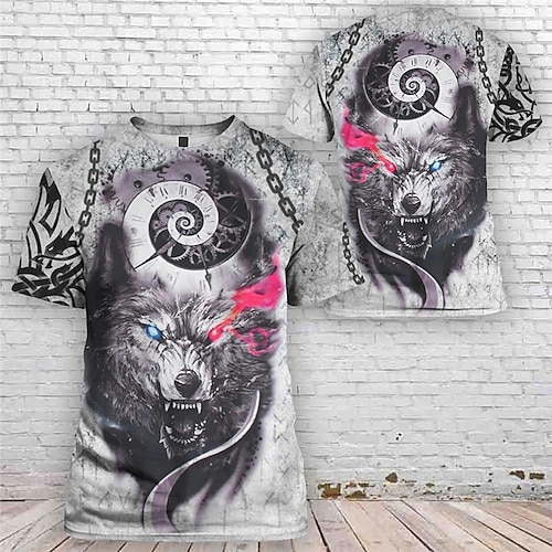 

Men's T shirt Tee Wolf Graphic Prints Crew Neck Gray 3D Print Outdoor Street Short Sleeve Print Clothing Apparel Sports Designer Casual Big and Tall / Summer / Summer