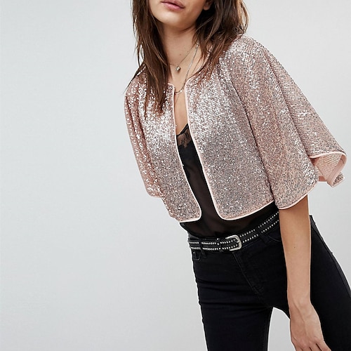 

Women's Wrap Bolero Coats / Jackets Sparkle & Shine Half Sleeve Sequined Wedding Wraps With Glitter For Wedding All Seasons