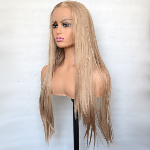 

103 Ash Blonde Synthetic Lace Front Wig Silky Straight Heat Resistant Fiber Natural Hairline Cosplay For Women