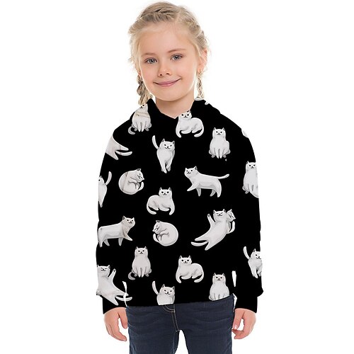 

Kids Girls' Hoodie Animal Outdoor 3D Print Long Sleeve Fashion 3-13 Years Winter Black