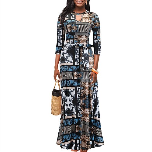 

Women's Bodycon Long Dress Maxi Dress Black Blue Pink 3/4 Length Sleeve Floral Cut Out Winter Fall Autumn Crew Neck Fashion Slim 2022 S M L XL XXL