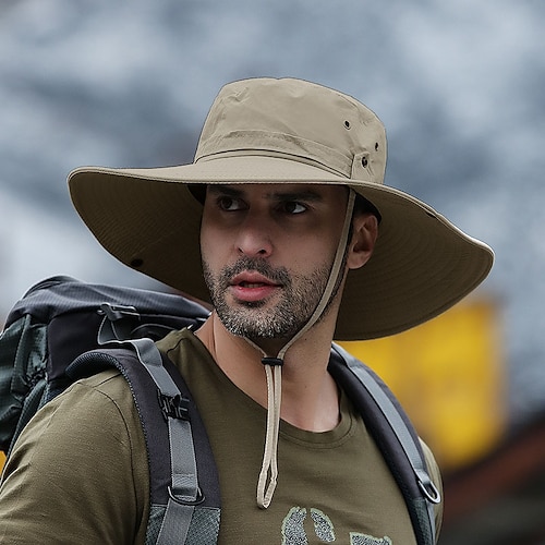 Men's Bucket Hat Sun Hat UPF50+ Fishing Hat Hiking Hat Wide Brim Summer  Outdoor Waterproof Windproof Ultra Light (UL) Hat Solid Color POLY Black  Army Green Grey for Hunting Fishing Climbing 2024 