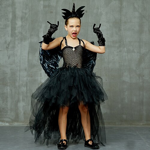 

Kids Little Girls' Fallen Angel Dress Solid Colored A Line Dress Halloween Black Asymmetrical Sleeveless Costume Dresses Halloween Spring Summer Regular Fit 3-10 Years