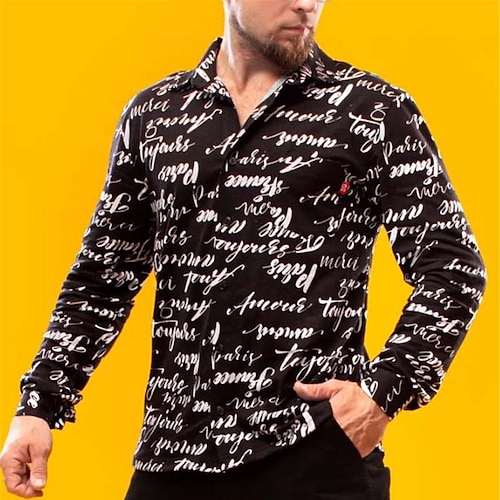 

Men's Shirt Graphic Shirt Letter Turndown Black 3D Print Christmas Street Button-Down Print Clothing Apparel Fashion Designer Casual Breathable / Long Sleeve / Long Sleeve