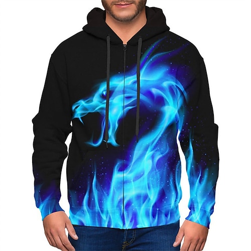 

Homme Unisexe Sweat à capuche zippé Veste Bleu Capuche Dragon Imprimés Photos Zippé Imprimer Sport Loisir du quotidien Des sports 3D effet Vêtement de rue Design Casual Printemps Automne Vêtement